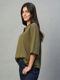 Women’s Cotton Elastane Regular Fit T-Shirt Dark Brown