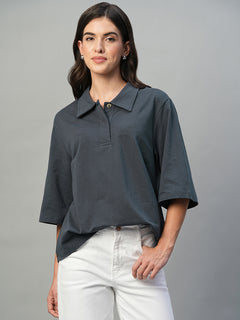 Women’s Cotton Elastane Regular Fit T-Shirt Navy