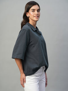 Women’s Cotton Elastane Regular Fit T-Shirt Navy