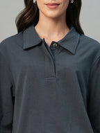 Women's Navy Cotton Elastane Regular Fit Tshirt