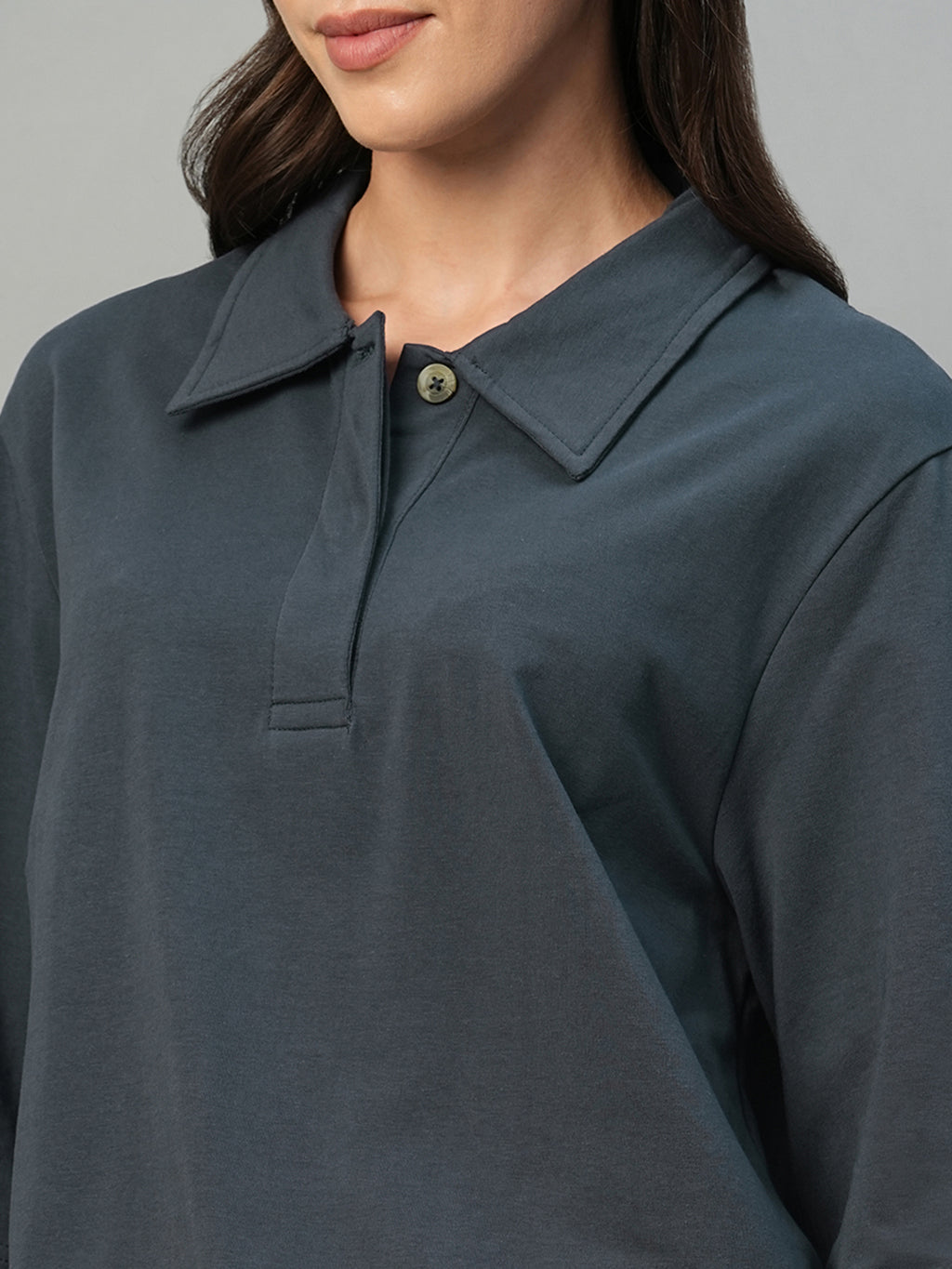 Women's Navy Cotton Elastane Regular Fit Tshirt
