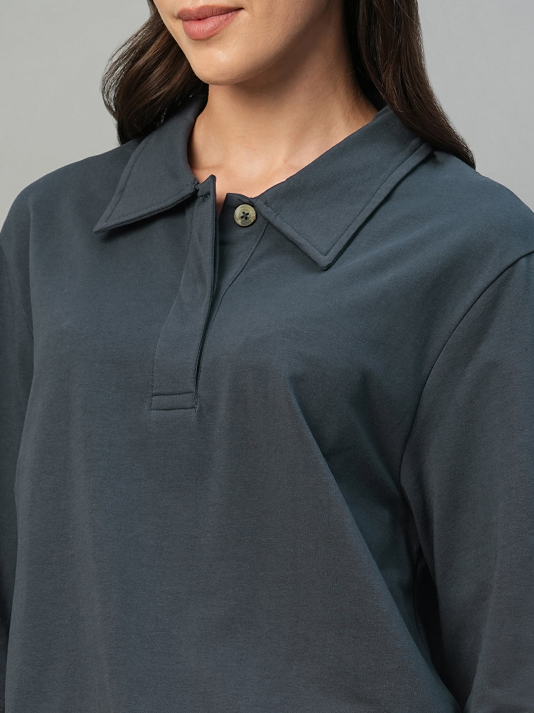 Women's Navy Cotton Elastane Regular Fit Tshirt