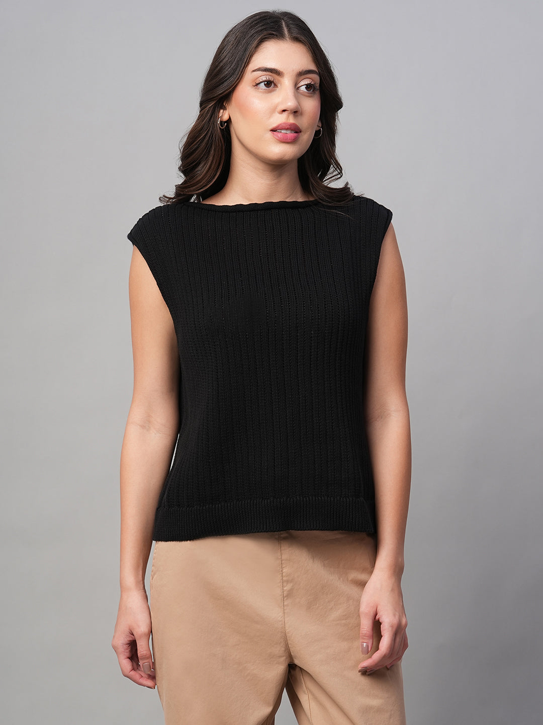 Women's Black 100% Cotton Regular Fit Tshirt