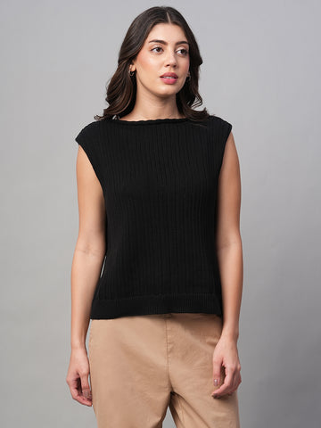 Women's Black 100% Cotton Regular Fit Tshirt