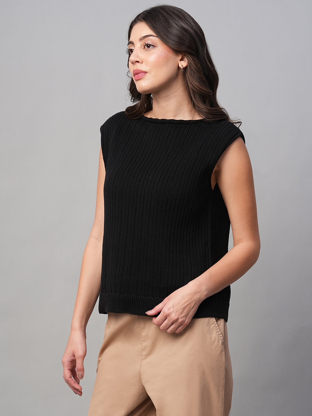 Women's Black 100% Cotton Regular Fit Tshirt