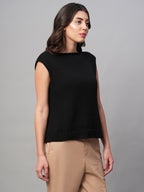 Women's Black 100% Cotton Regular Fit Tshirt