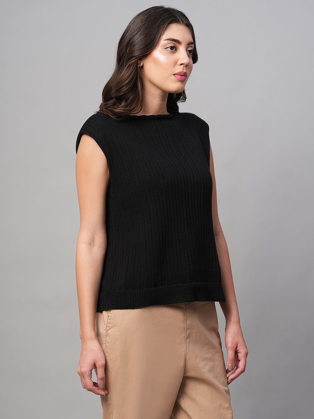 Women's Black 100% Cotton Regular Fit Tshirt