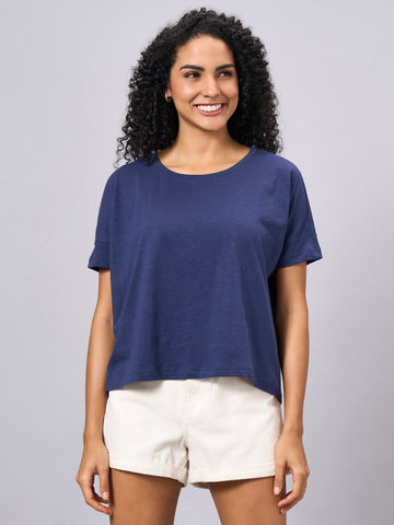 Women's Navy 100% Organic Cotton Regular Fit Tshirt