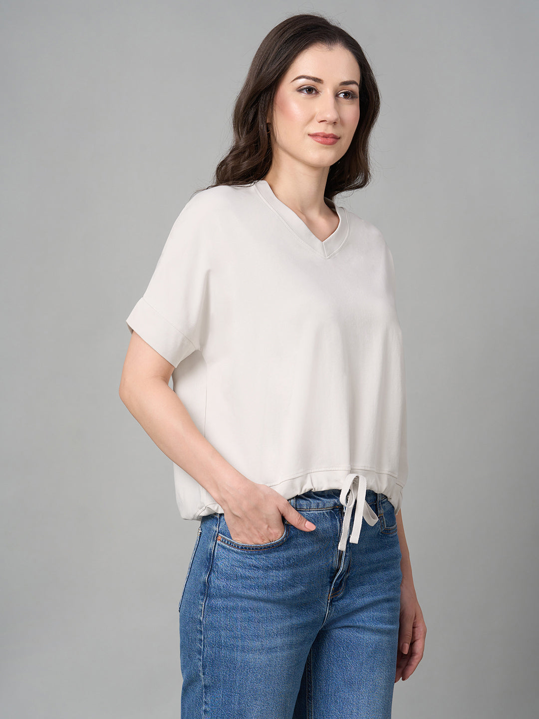 Women's Natural Cotton Elastane Loose Fit Tshirt