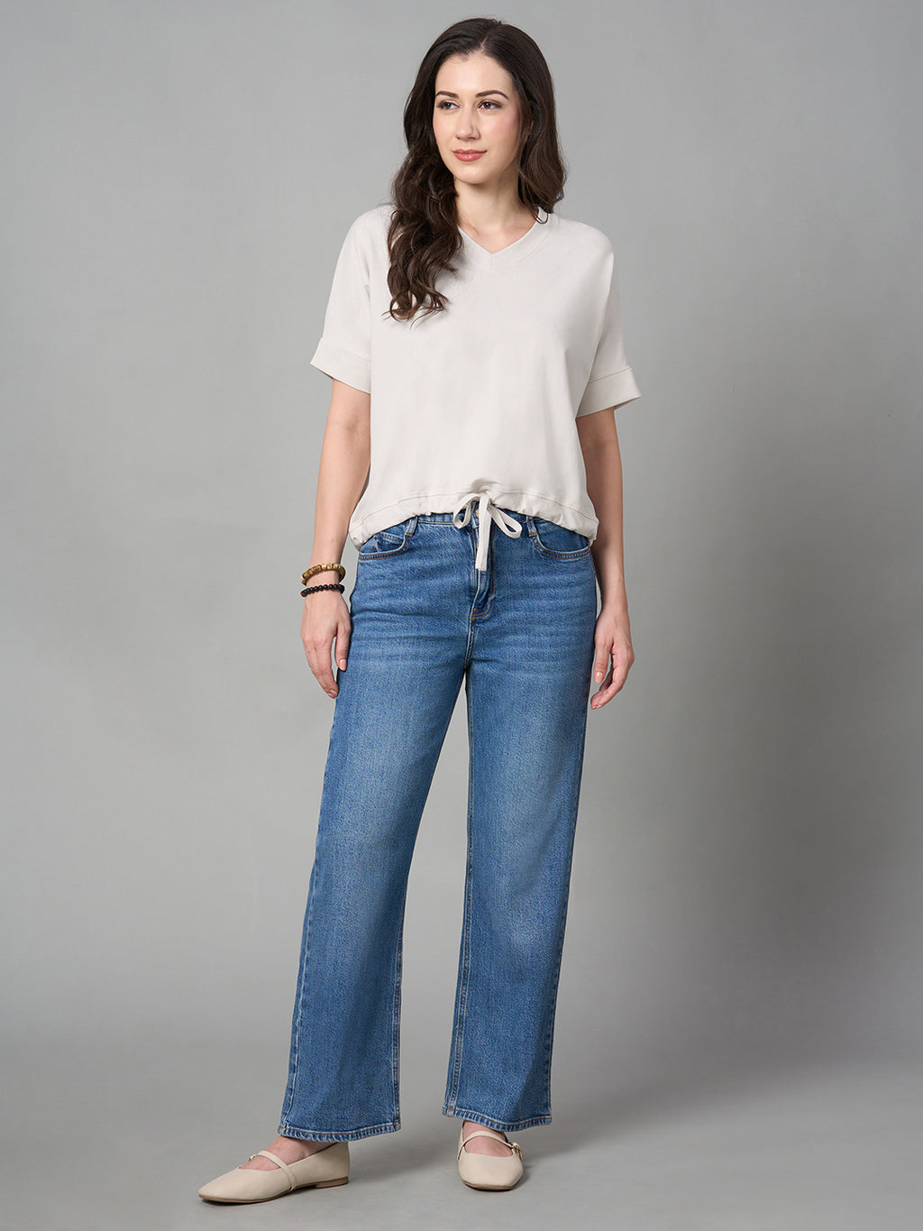 Women's Natural Cotton Elastane Loose Fit Tshirt