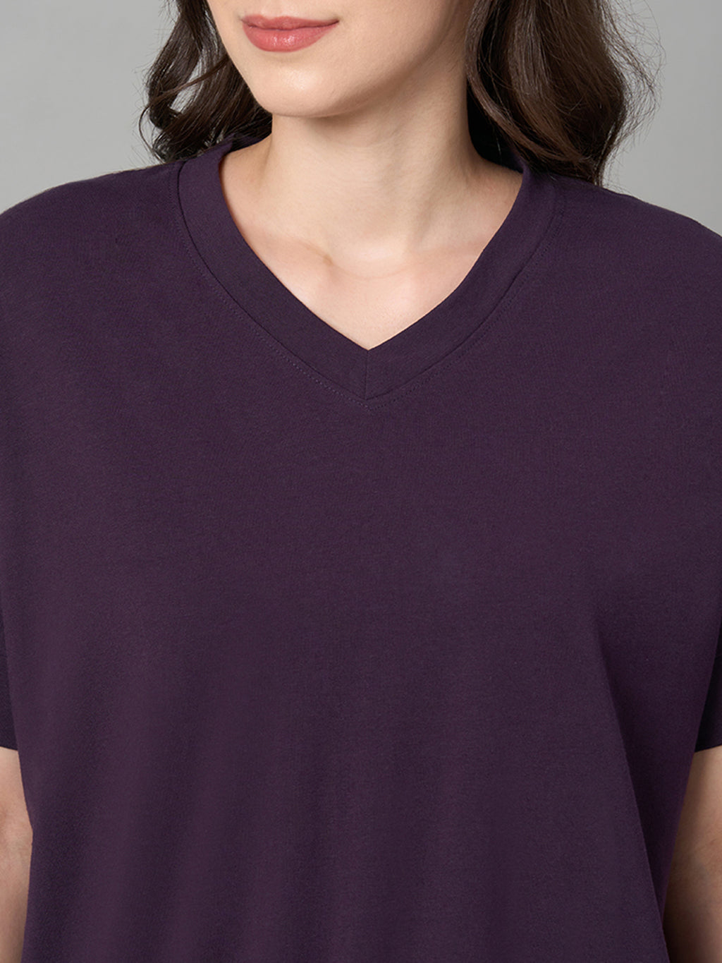 Women's Purple Cotton Elastane Loose Fit Tshirt
