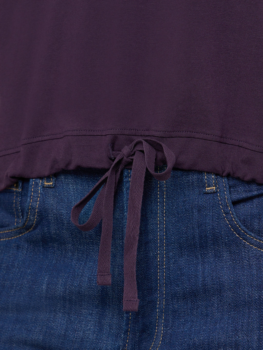 Women's Purple Cotton Elastane Loose Fit Tshirt
