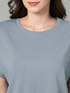 Women's Blue 100% Cotton Loose Fit Tshirt