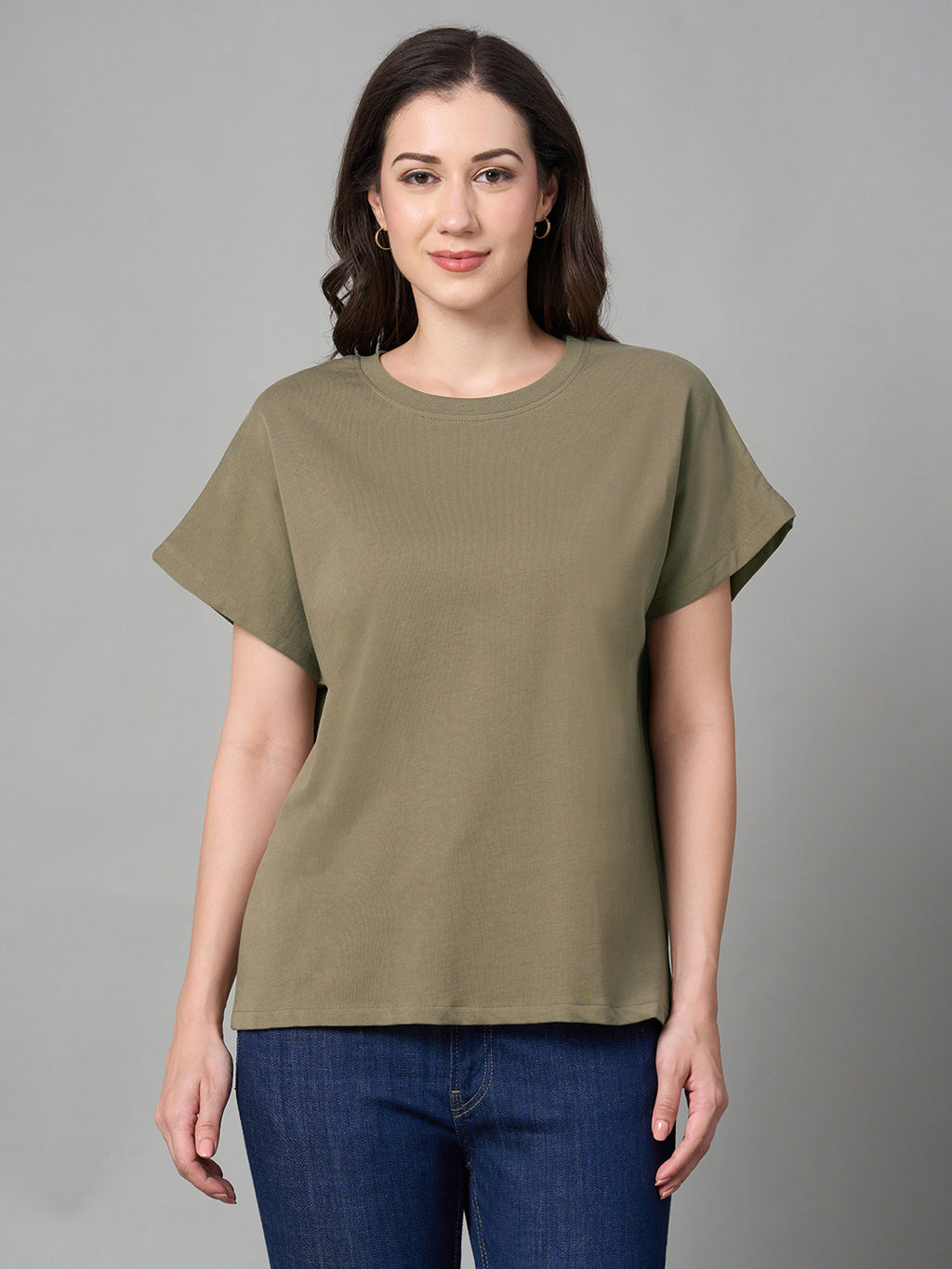 Women's Khaki 100% Cotton Loose Fit Tshirt