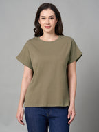 Women's Khaki 100% Cotton Loose Fit Tshirt