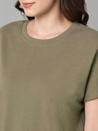 Women's Khaki 100% Cotton Loose Fit Tshirt
