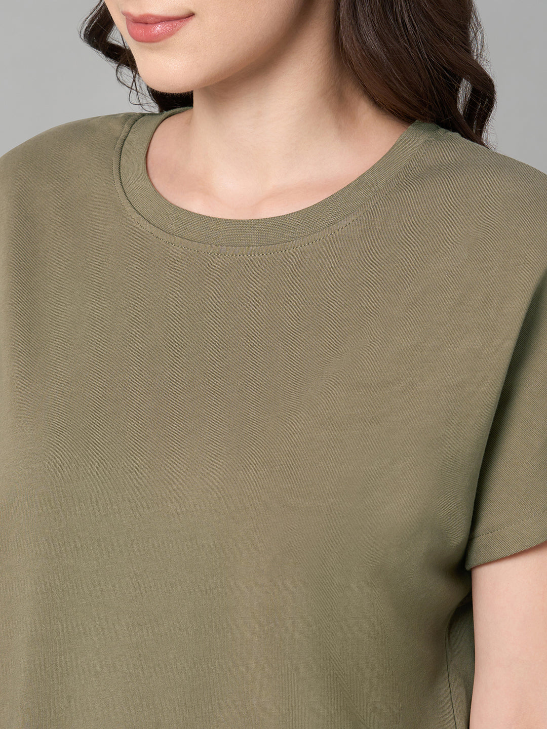Women's Khaki 100% Cotton Loose Fit Tshirt