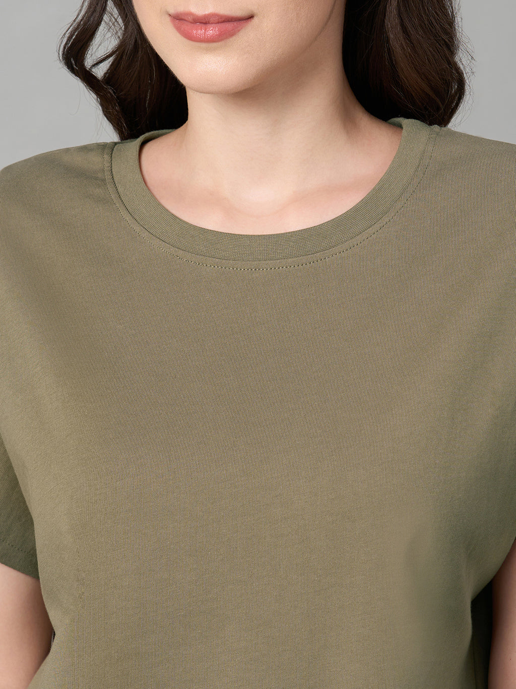 Women's Khaki 100% Cotton Loose Fit Tshirt