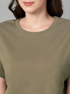 Women's Khaki 100% Cotton Loose Fit Tshirt