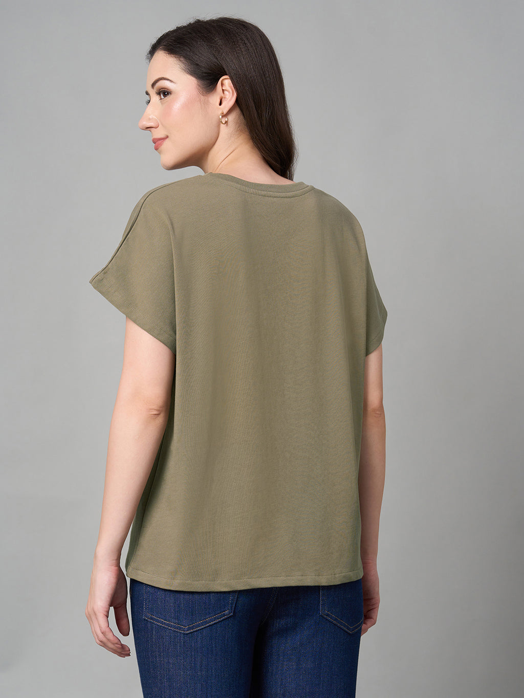 Women's Khaki 100% Cotton Loose Fit Tshirt