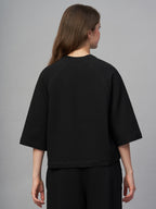 Women's Black Cotton Elastane Loose Fit Tshirt