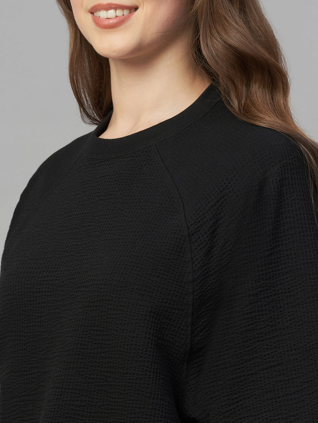 Women's Black Cotton Elastane Loose Fit Tshirt