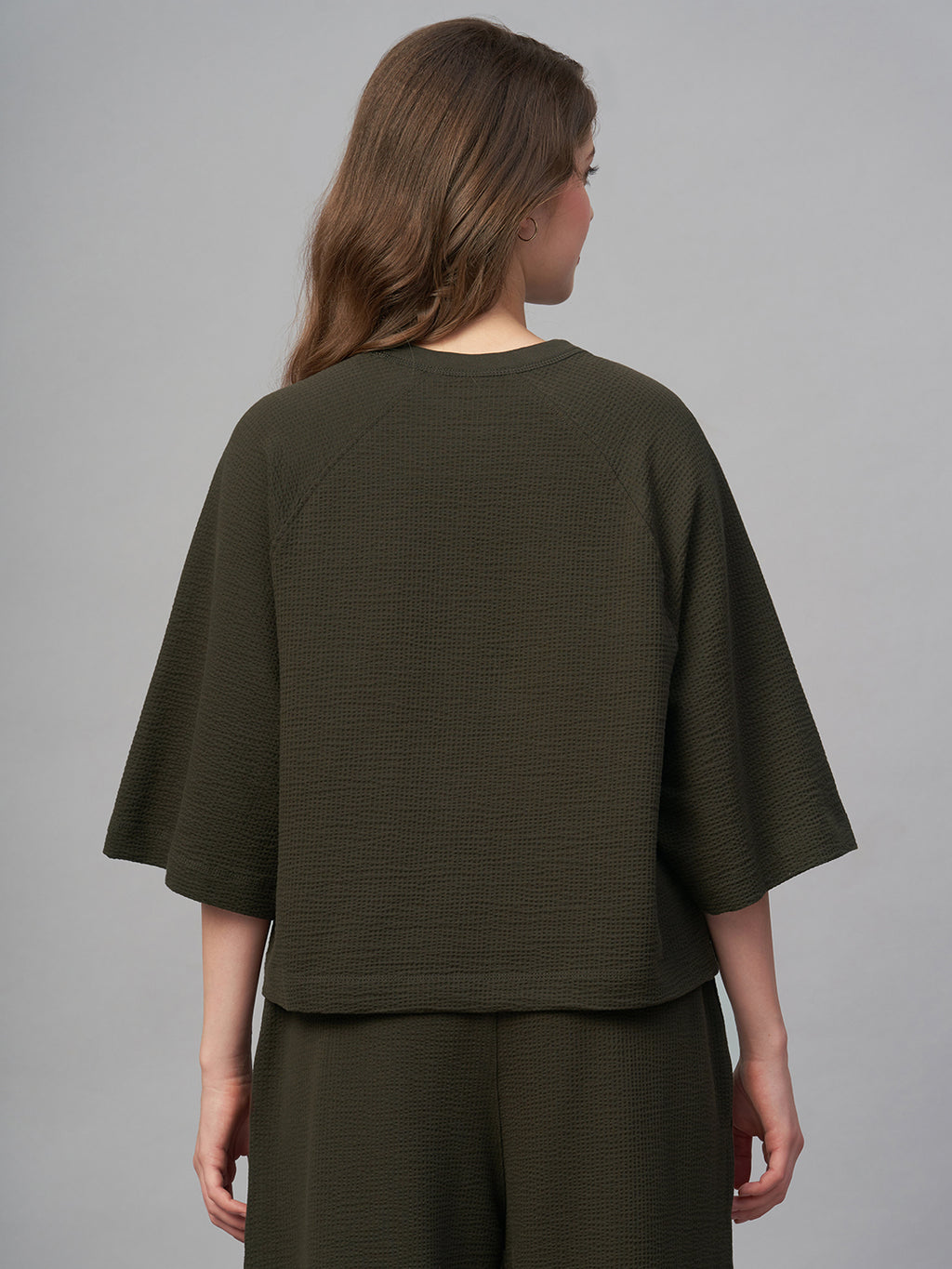 Women's Brown Cotton Elastane Loose Fit Tshirt