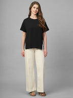 Women's Black Cotton Bamboo Elastane Loose Fit Tshirt