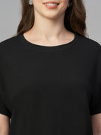 Women's Black Cotton Bamboo Elastane Loose Fit Tshirt