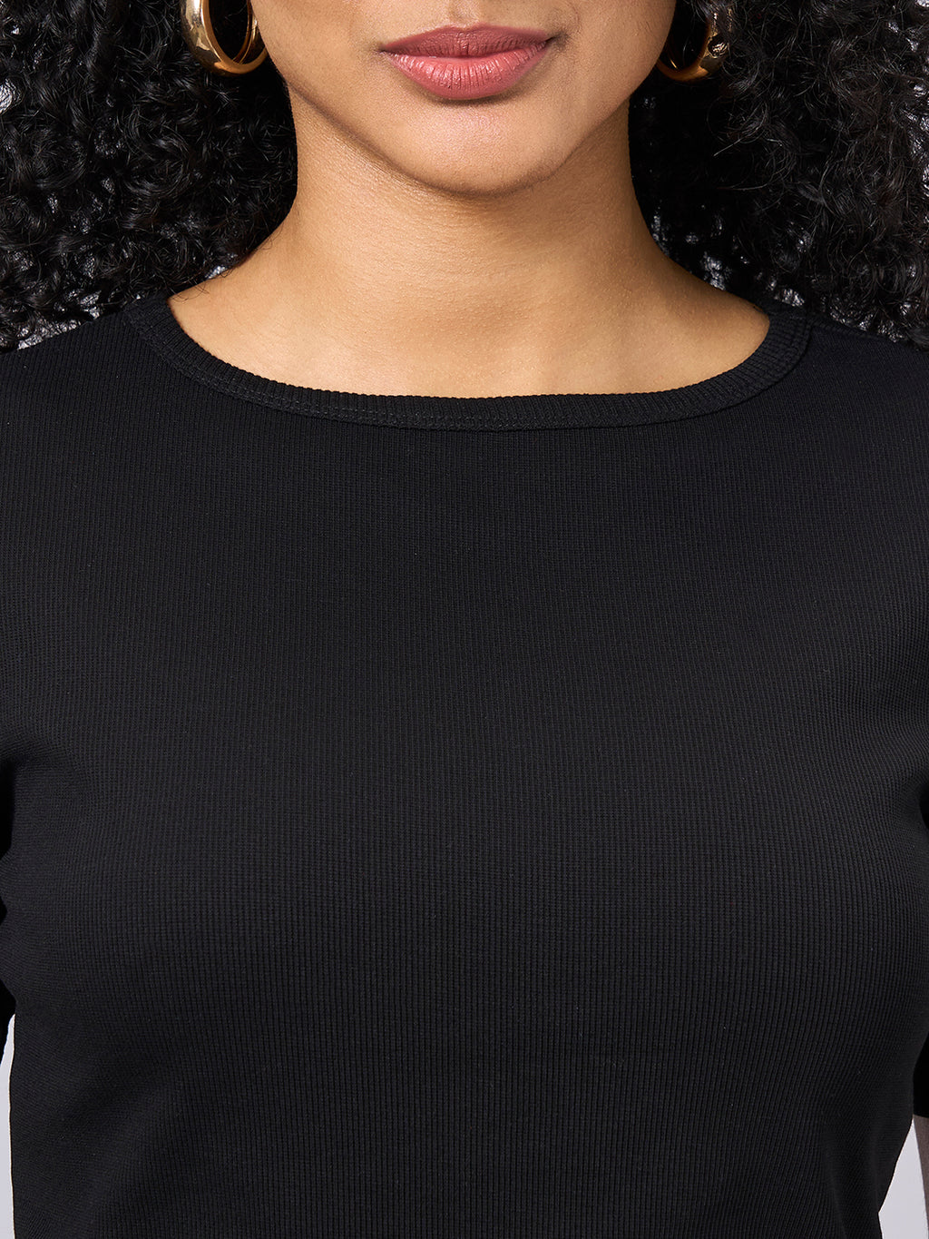 Women's Black Cotton Elastane Regular Fit Tshirt