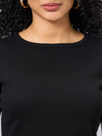 Women's Black Cotton Elastane Regular Fit Tshirt