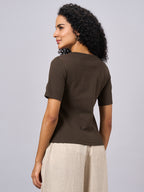 Women's Brown Cotton Elastane Regular Fit Tshirt