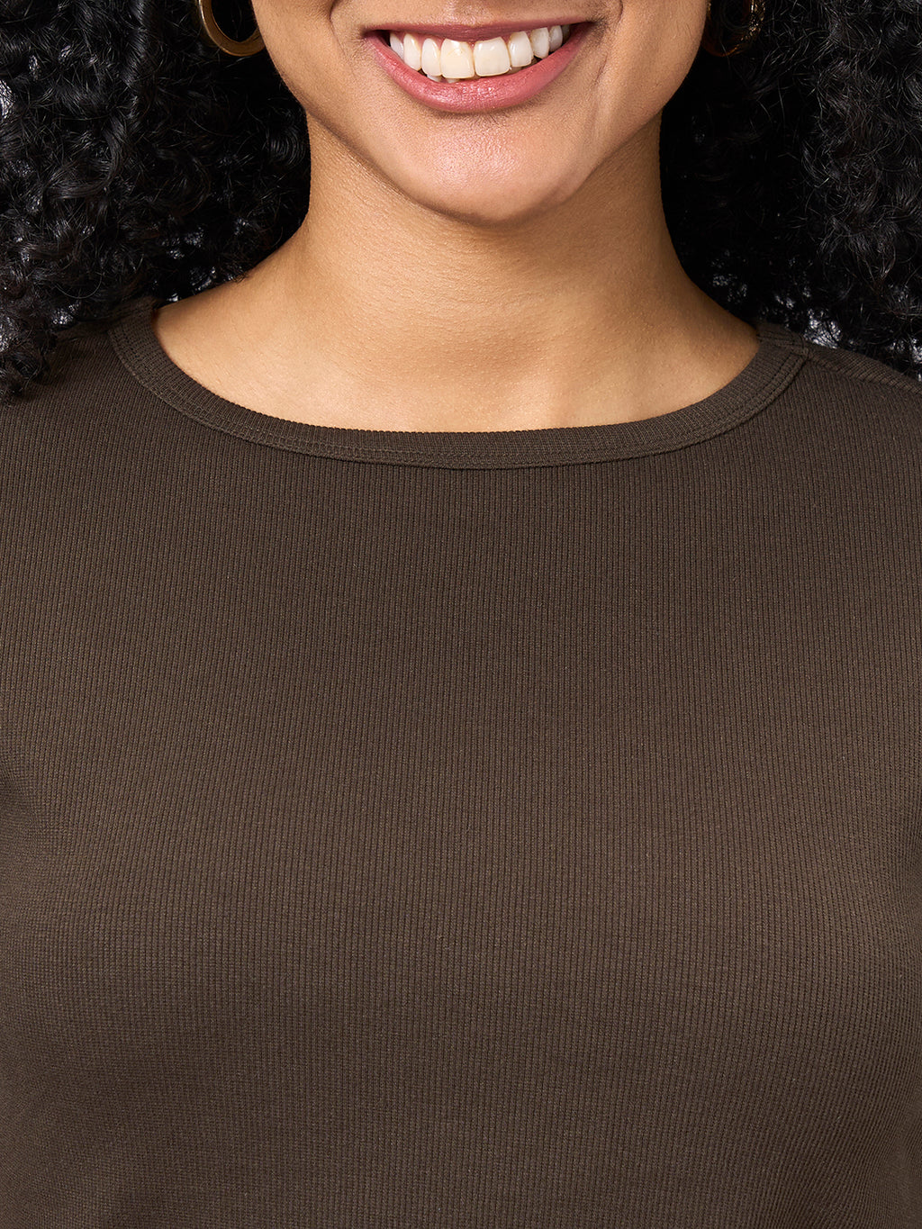 Women's Brown Cotton Elastane Regular Fit Tshirt