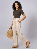 Women's Brown Cotton Elastane Regular Fit Tshirt