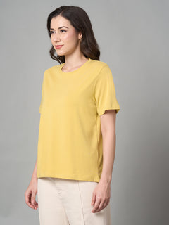 Women's Cotton Bamboo Elastane Regular Fit Tshirt Mustard