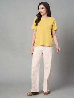 Women's Cotton Bamboo Elastane Regular Fit Tshirt Mustard