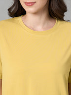 Women's Mustard Cotton Bamboo Elastane Regular Fit Tshirt