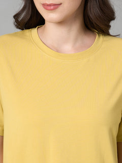Women's Cotton Bamboo Elastane Regular Fit Tshirt Mustard
