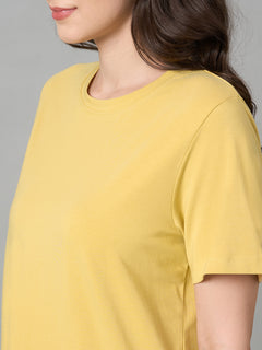 Women's Cotton Bamboo Elastane Regular Fit Tshirt Mustard