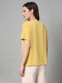 Women's Cotton Bamboo Elastane Regular Fit Tshirt Mustard