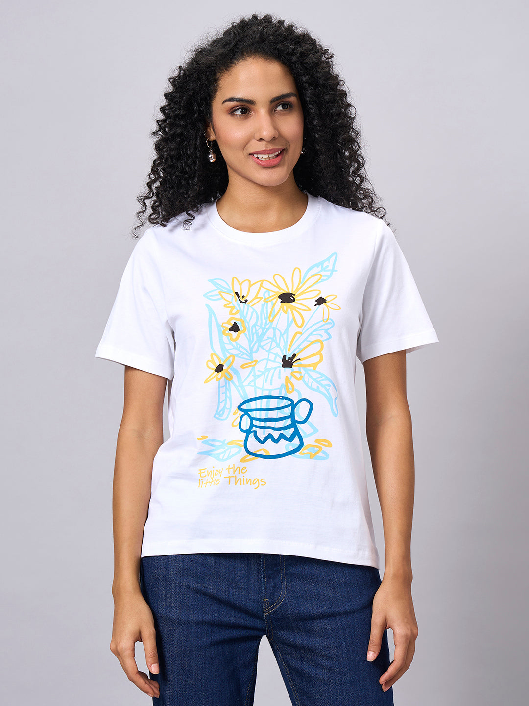 Women's White 100% Organic Cotton Regular Fit Tshirt