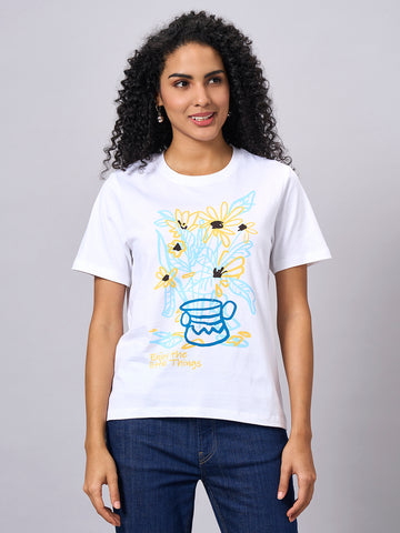 Women's White 100% Organic Cotton Regular Fit Tshirt