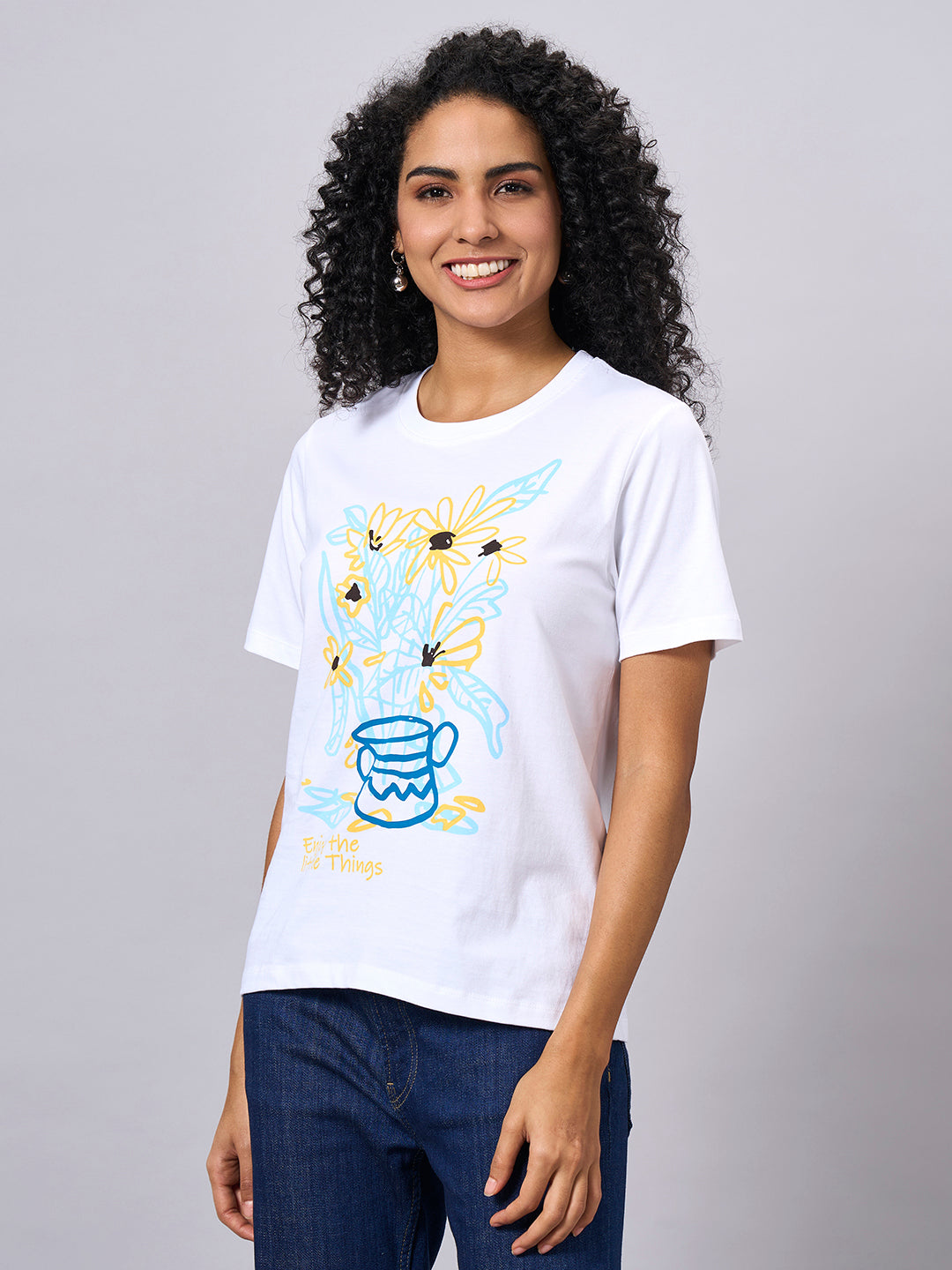 Women's White 100% Organic Cotton Regular Fit Tshirt