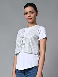 Women’s Cotton Linen Regular Fit Waistcoat White