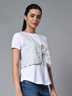 Women’s Cotton Linen Regular Fit Waistcoat White