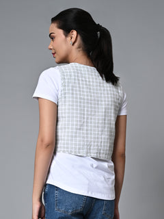 Women’s Cotton Linen Regular Fit Waistcoat White