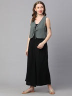 Women's Grey Cotton Regular Fit Waistcoat