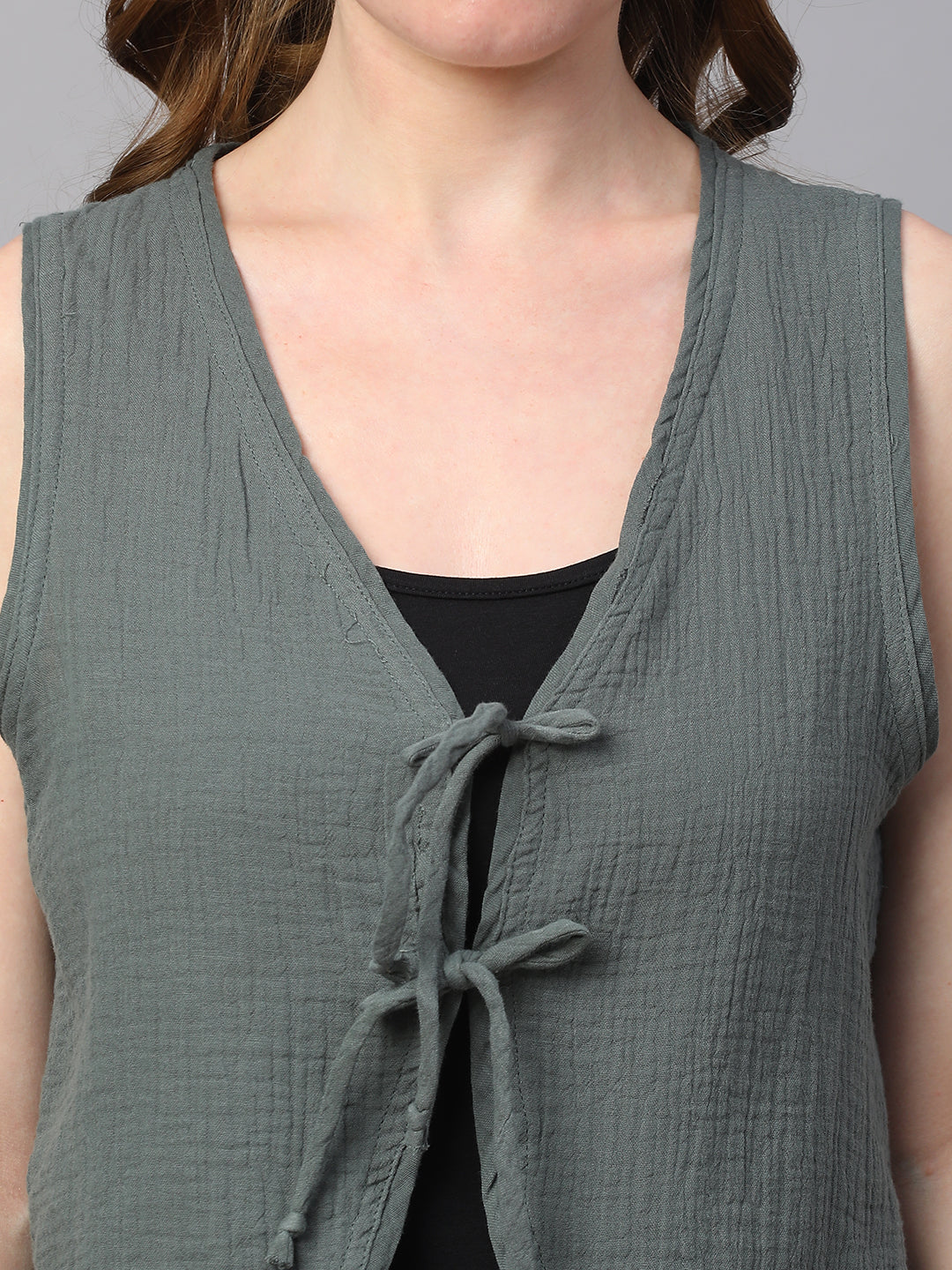 Women's Grey Cotton Regular Fit Waistcoat