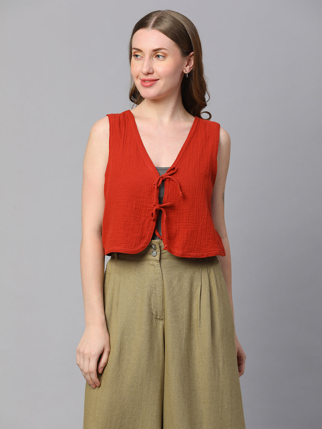 Women's Rust Cotton Regular Fit Waistcoat