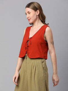 Women’s Cotton Regular Fit Waistcoat Rust